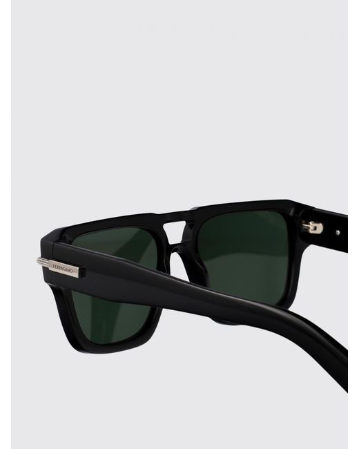 Ferragamo Black Rectangular Double Bridge Acetate Aviator Sunglasses for men