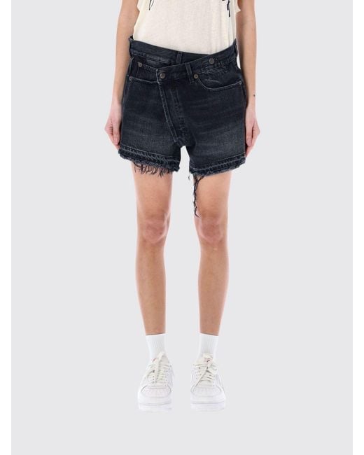 R13 Blue Asymmetric Denim Shorts