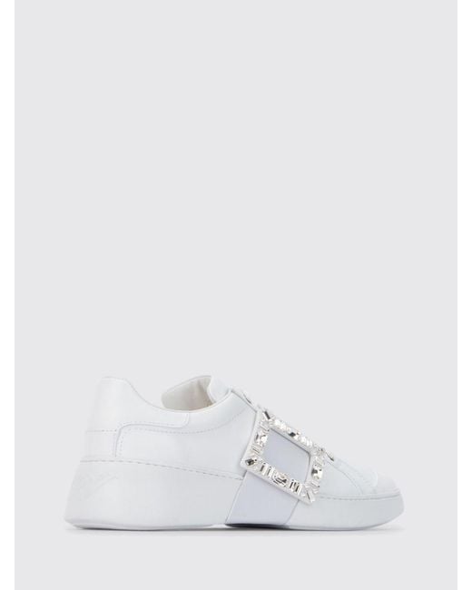 Roger Vivier White Viv' Skate Leather Sneakers With Jewel Buckle
