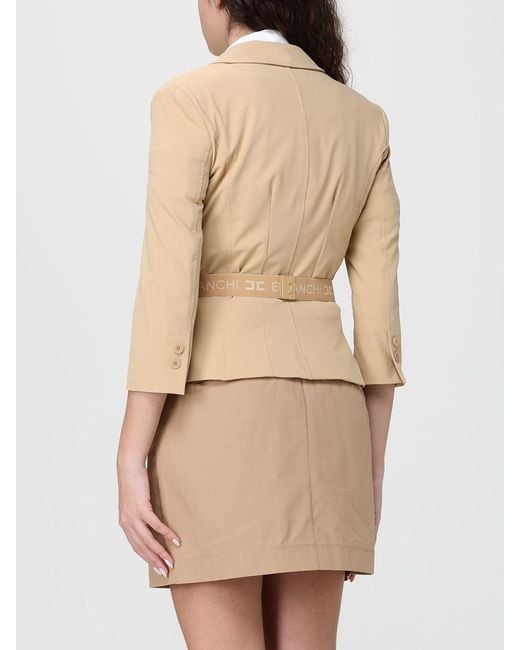 Elisabetta Franchi Natural Double-Breasted Blazer With Belt