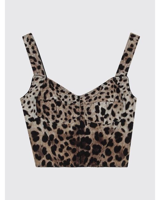 Dolce & Gabbana White Dolce &Amp Gabbana Animal Print Silk Bustier Top