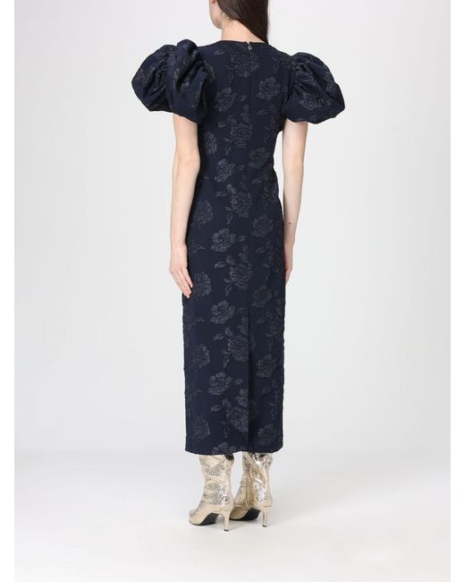 ROTATE BIRGER CHRISTENSEN Blue Floral Mesh Midi Dress