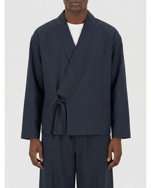 KENZO Blue Wool Blend Kimono Jacket for men