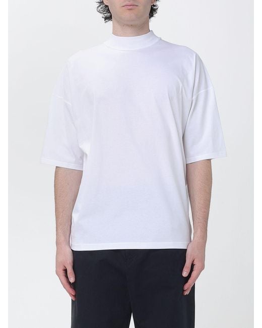 Jil Sander White Cotton T-Shirt With Mock Neck And Dropped Shoulders for men