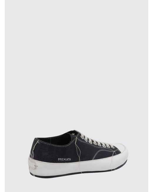 Premiata White Low Top Smooth Calfskin Leather Trainers With A Laminated Side Logo for men