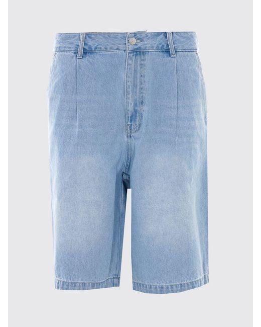 DUNST Blue Cotton Denim Cargo Shorts With Flap Pockets And Belt Loops for men