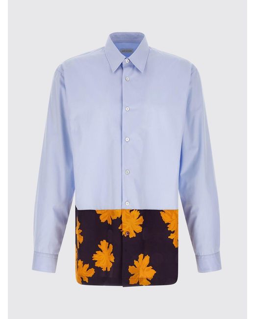 Dries Van Noten Blue Patchwork Cotton Blend Shirt for men