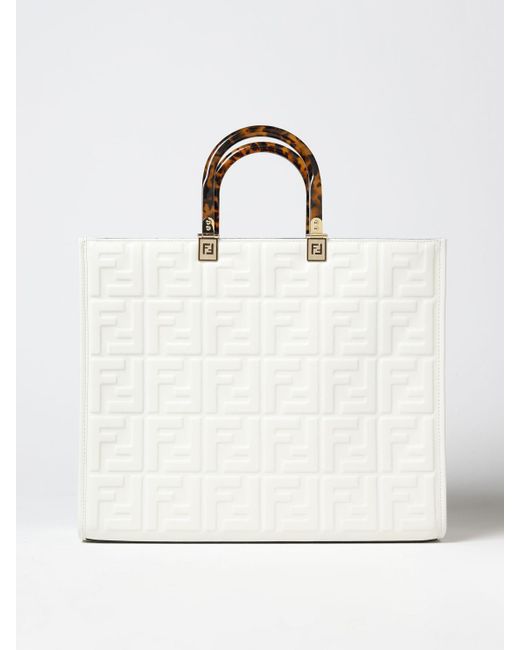 Fendi White Sunshine Leather Bag With Embossed Logo