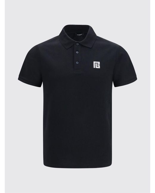 Balmain Black Slim Fit Short-Sleeve Cotton Polo Shirt With Contrast Logo for men