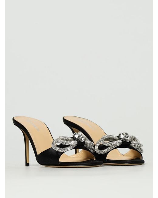 Mach & Mach Black Satin Sandal With Jewel Bow