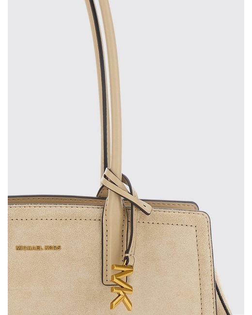 Michael Kors Natural Laila Suede Shoulder Bag With Logo Charm
