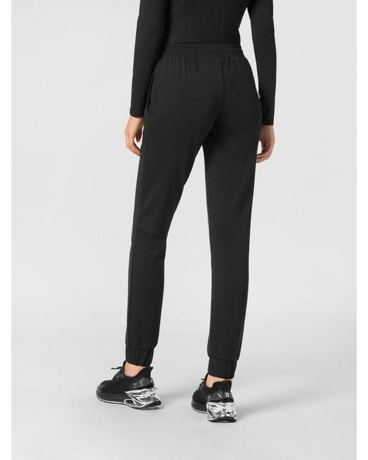 Philipp Plein Black Jersey Jogger Trousers With Drawstring And Contrasting Logo