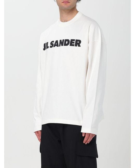 T-shirt in cotone con logo di Jil Sander in White da Uomo
