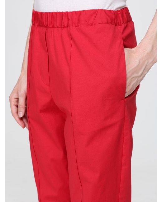 Semicouture Red Romana Cotton Poplin Trousers