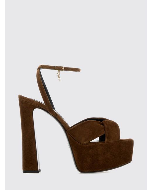 Saint Laurent White Franciane Ysl Logo Suede Platform Sandals