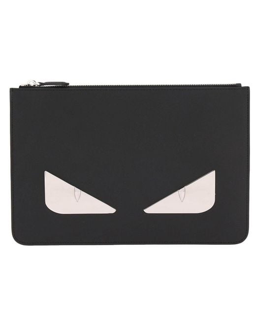 Fendi Black Monster Eyes Clutch Bag In Smooth Leather With Bugs Maxi Metallic Eyes Bag Bugs for men