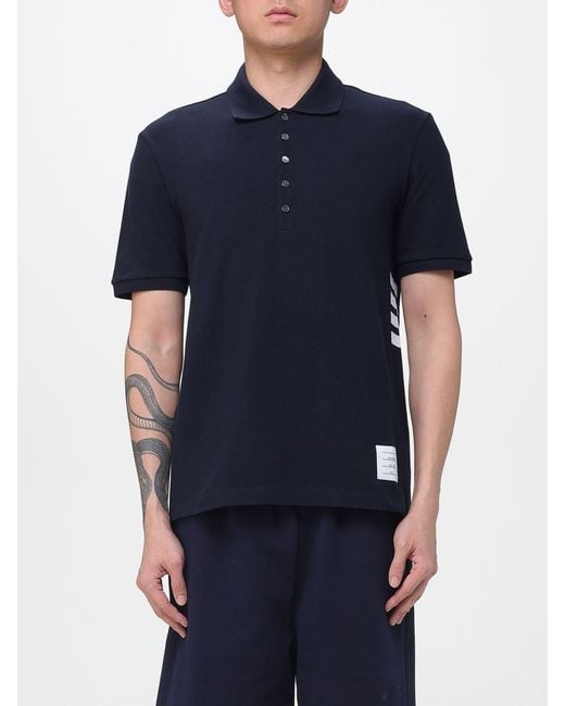 Thom Browne Blue 4-Bar Cotton Polo Shirt for men