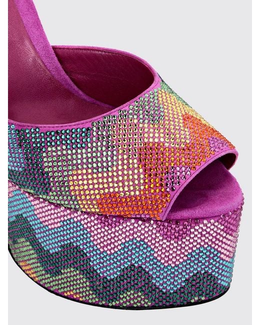 Philipp Plein Multicolor Suede Platform Sandals With Abstract Print And Rhinestones