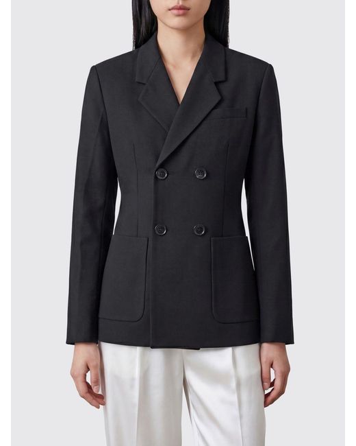 AMI Black Double-Breasted Linen Blend Blazer