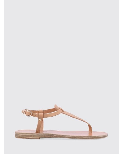 Ancient Greek Sandals Natural Leather Low-Heeled Thong Sandals With Ankle Strap
