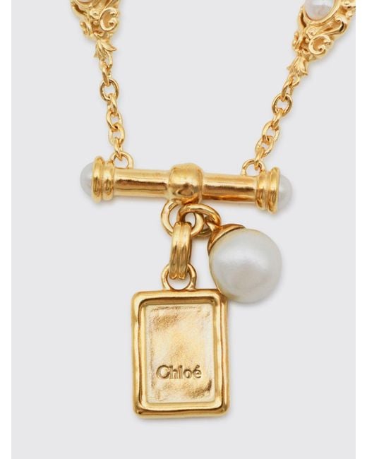 Chloé White ChloÉ -Tone Brass Choker Necklace With Faux Pearls And Engraved Logo