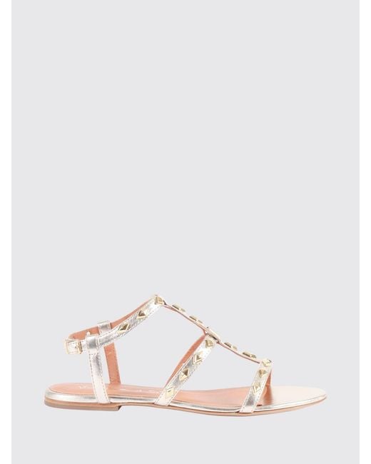 Via Roma 15 Pink Laminated Leather Sandals With Studs
