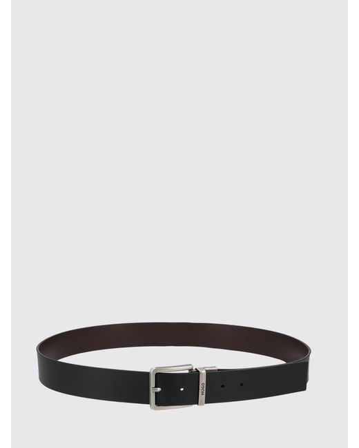 HUGO White Reversible Grained And Smooth Leather Belt With Engraved Logo for men