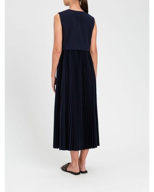Twinset Blue Pleated Crepe Midi Dress