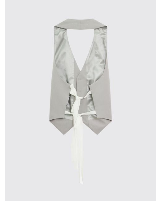 MM6 by Maison Margiela Blue Slim Fit Wool Blend Tailored Gilet With Asymmetrical Hem