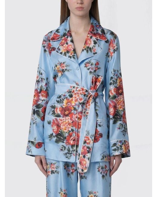 Dolce & Gabbana Blue Dolce &Amp Gabbana Silk Shirt With Floral Print
