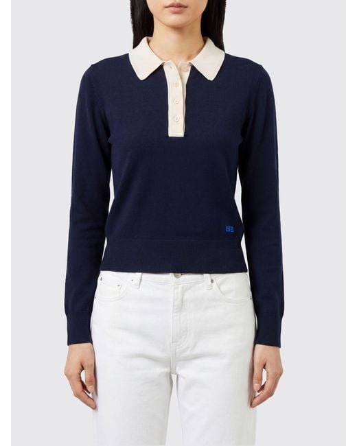 Wales Bonner Blue Slim Fit Long-Sleeved Knitted Wool Polo Shirt With Contrast Trims