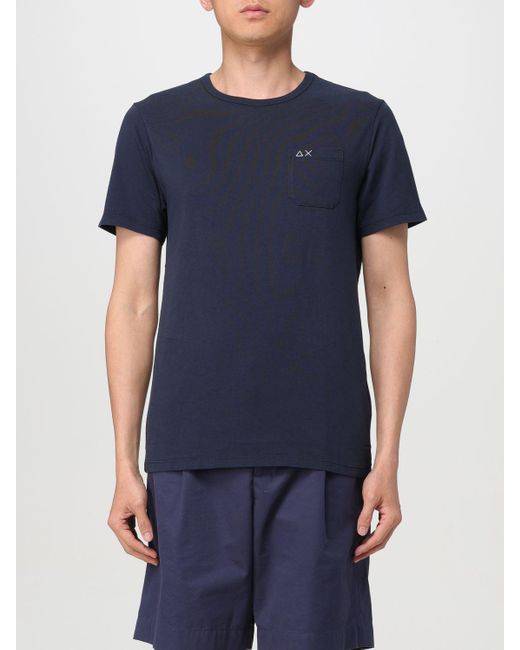 T-shirt in cotone con logo ricamato di Sun 68 in Blue da Uomo