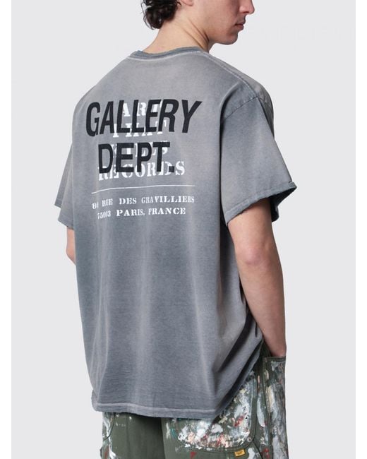 GALLERY DEPT. Gray Abstract Logo Print Cotton T-Shirt With Dropped Shoulders for men