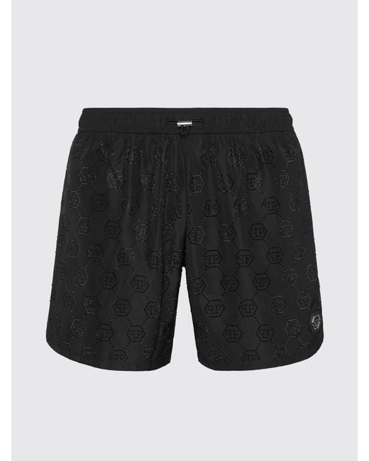 Philipp Plein Black Rhinestone Polyester Swimsuit for men