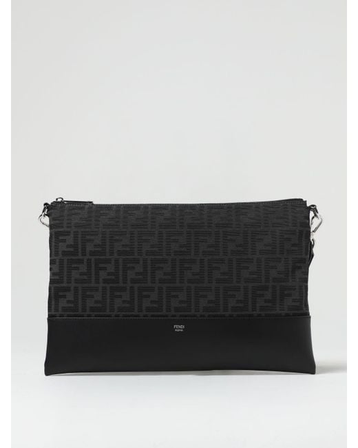 Fendi Leather And Fabric Pouch With Jacquard Ff Monogram in Black for Men |  Lyst UK