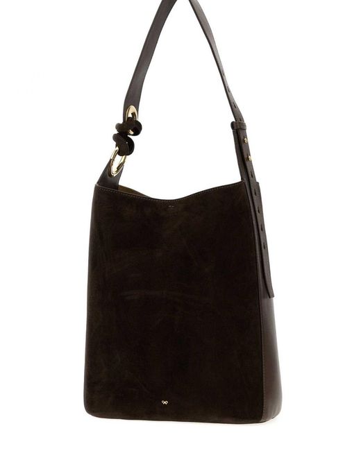Anya Hindmarch Black Ringo Suede Shoulder Bag With Adjustable Handle