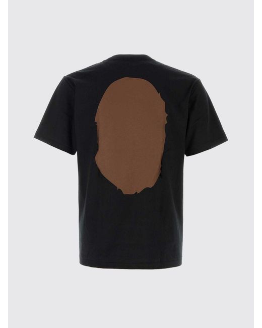 A Bathing Ape Black Cotton T-Shirt With Graphic Print And Dropped Shoulders for men