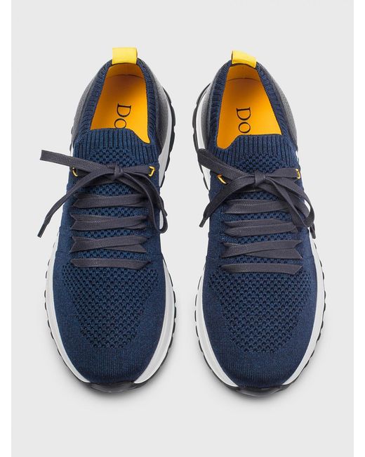 Doucal's Blue Stretch Viscose And Hammered Leather Sneakers for men