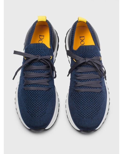 Doucal's Blue Stretch Viscose And Hammered Leather Sneakers for men