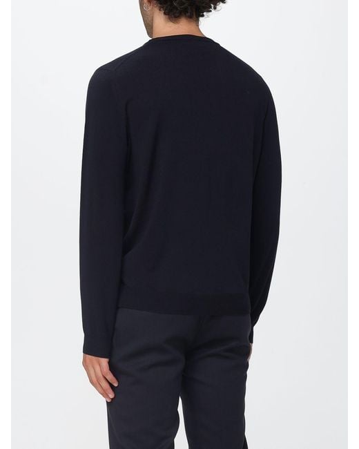 Zanone Blue Crewneck Wool Blend Jumper With Long Sleeves And Ribbed Trims for men