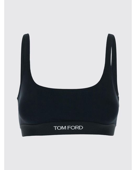 Tom Ford Black Cropped Modal Bralette Top With Contrast Logo Band