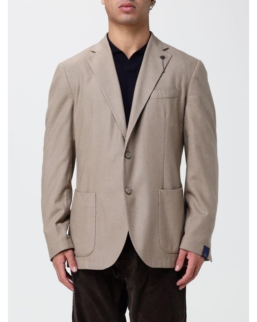 Santaniello Natural Single-Breasted Wool Blend Blazer With Patch Pockets for men