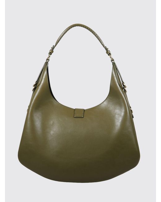 Ganni Green Large Kat Recycled Leather Shoulder Bag With Butterfly Logo