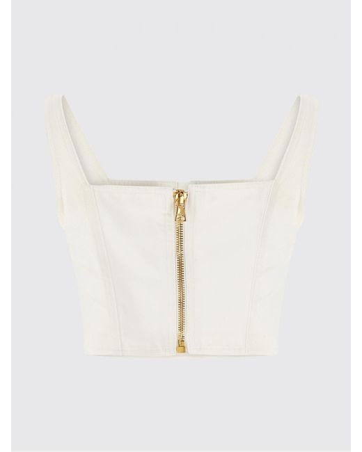 Balmain Blue Cropped Cotton Denim Top With Buttons