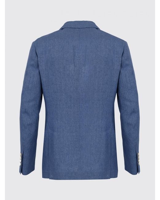 Brunello Cucinelli Blue Single-Breasted Linen Blazer for men