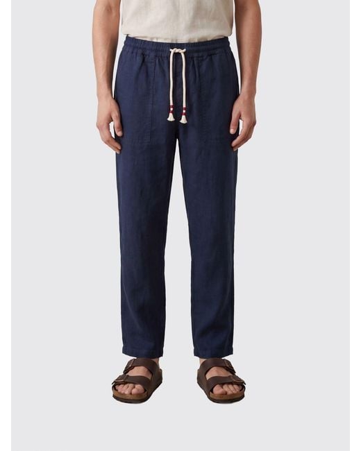 Mc2 Saint Barth Blue Slim Fit Linen Trousers With Drawstring Waist for men