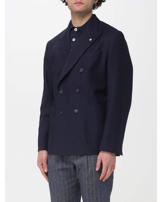 Manuel Ritz Blue Double-Breasted Virgin Wool Blazer for men
