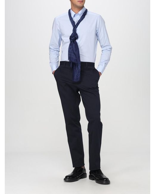Etro Blue Solid Poplin Shirt for men
