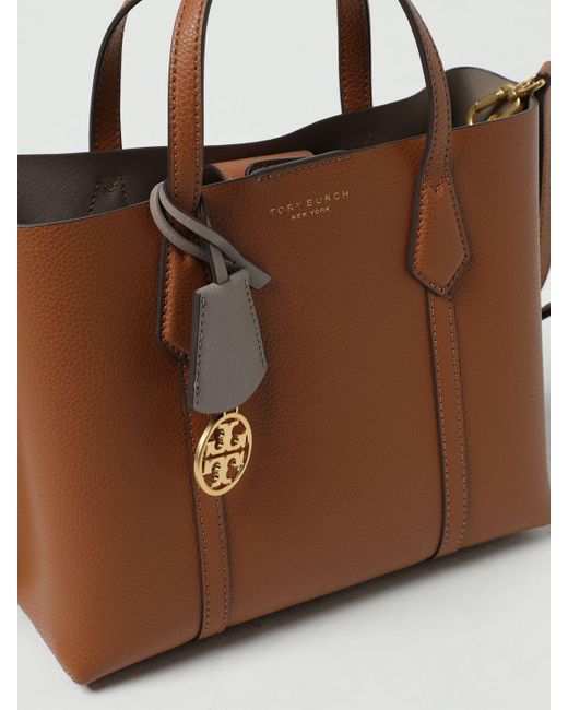 Tory Burch Brown Perry Bag In Grained Leather With Shoulder Strap