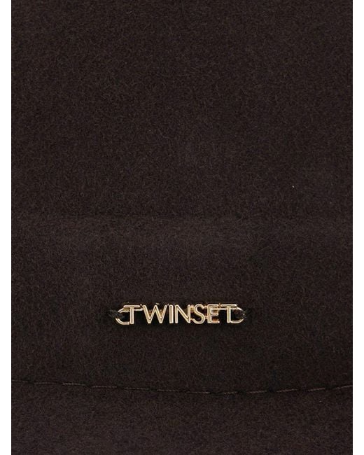Twinset White Wide-Brimmed Wool Felt Hat With Metal Logo